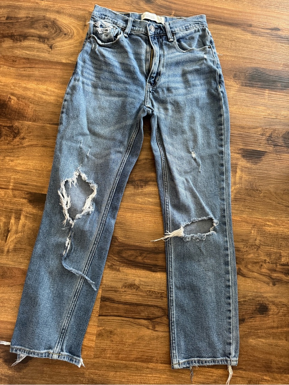 Abercrombie & Fitch Distressed Light Blue Straight Jeans Size 0